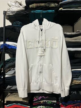 Ecko Unlimited White Full-Zip Hooded Sweatshirt